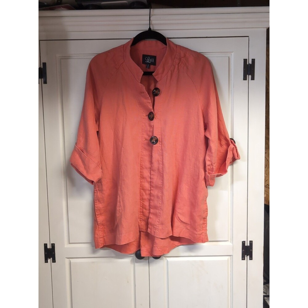 Luii Orange 100% LINEN  3/4 Sleeve -Buttons SMALL